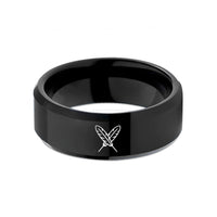 tungsten band for men – black tungsten feather pair crossing wedding band