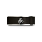 engraved wedding band men – black & grey tungsten zebra wedding band