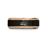 custom engraved rings him – black & rose gold tungsten birds branch wedding band