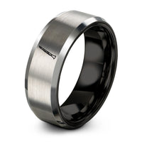 engraved men's wedding ring – black & grey tungsten clarinet ring
