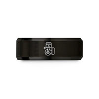 engraved rings for him – black tungsten single cylinder engine wedding band