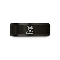 engraved his and hers rings – black tungsten graduate wedding band
