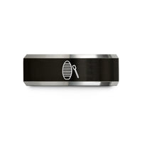 matching couple ring set – black & gray tungsten guiro scraper wedding band