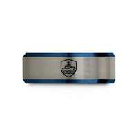 his and hers bands – black & blue & silver tungsten swo pin wedding band