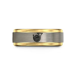 engraved couple ring set – black & gold & gray tungsten french horn bell wedding band