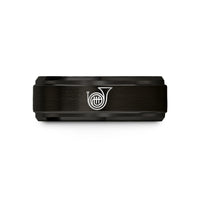 unisex wedding band set – black tungsten french horn bell wedding band