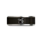 engraved couples rings set – black & gray tungsten jazz kit wedding band