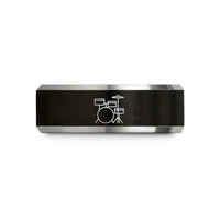 engraved couples rings set – black & gray tungsten jazz kit wedding band