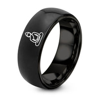 Wedding Rings Set for Him And Her – black tungsten meditating buddha silhouette ring