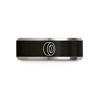 engraved wedding bands set – black & grey tungsten racing slick tire wedding band
