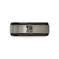 unique wedding ring sets – black & blue & gray tungsten lacrosse attacker shot wedding band