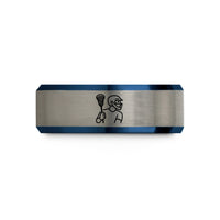 unique wedding ring sets – black & blue & gray tungsten lacrosse attacker shot wedding band