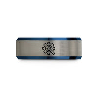 tungsten wedding bands unisex – black & blue & gray tungsten settings gear wrench wedding band