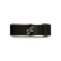 matching wedding ring pairs – black & silver tungsten trail arrow wedding band