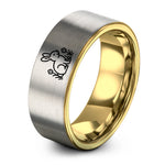 couples rings with engraving – gold & grey tungsten bunny meadow ring