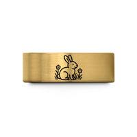 couples rings with engraving – gold tungsten bunny meadow wedding band