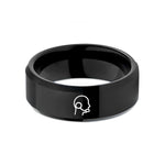 engraved wedding band set – black tungsten headset boom mic wedding band