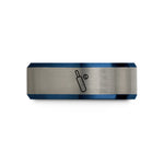 engraved couple wedding rings – black & blue & silver tungsten cricket bat ball wedding band