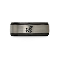 matching couple rings set – black & blue & silver tungsten horse wedding band