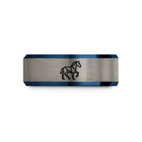 matching couple rings set – black & blue & gray tungsten horse wedding band