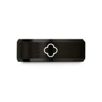 couples rings matching bands – black tungsten quatrefoil wedding band