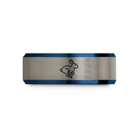 men's tungsten wedding band – black & blue & grey tungsten bunny hop wedding band