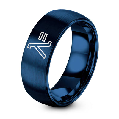 Lambda Sign – Tungsten Wedding Band, 8 mm, Blue Comfort-Fit Unisex