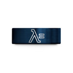 wedding band for couples – gold & blue tungsten lambda sign wedding band