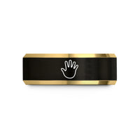 engraved rings for couples – black & gold tungsten baby handprint wedding band