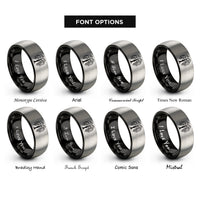 font options for inside engraving on black & silver weeping willow rings