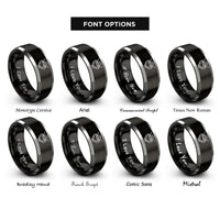 font options for inside engraving on black & gray welding mask torches rings