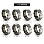 font options for inside engraving on gunmetal & silver welding torch spark rings