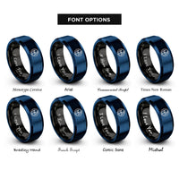 font options for inside engraving on black & blue west centered globe rings
