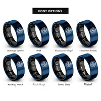 font options for inside engraving on black & blue west centered globe rings