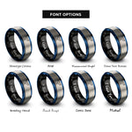 font options for inside engraving on black & blue & grey whale tail rings