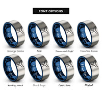 font options for inside engraving on blue & silver whale tail rings