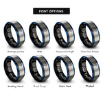 font options for inside engraving on black & blue & grey whale tail spray rings