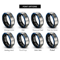 font options for inside engraving on black & blue & silver whale tail spray rings