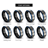 font options for inside engraving on black & blue & grey wham jagged burst rings