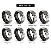 font options for inside engraving on black & grey wheat sheaf rings