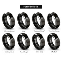 font options for inside engraving on black & silver wheat sheaf rings