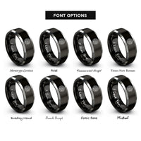 font options for inside engraving on black & silver wheel year rings