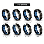 font options for inside engraving on black & blue & grey wheelie cyclist rings