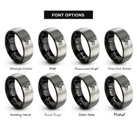 font options for inside engraving on black & silver wheelie rider rings