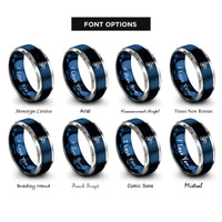 font options for inside engraving on blue & silver wheelie rider rings