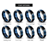 font options for inside engraving on blue & grey whirlpool spiral circle rings