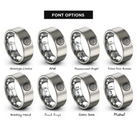 font options for inside engraving on silver whirlpool spiral circle rings