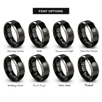 font options for inside engraving on black & gray whirlpool swirl circle rings