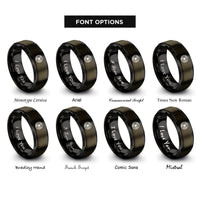 font options for inside engraving on gunmetal & black whirlpool swirl circle rings