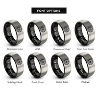 font options for inside engraving on black & silver whirlwind spiral circle rings